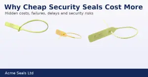 hy cheap security seals cost more featuring plastic tamper evident security seals from Acme Seals Ltd used for logistics, transport and asset protection.